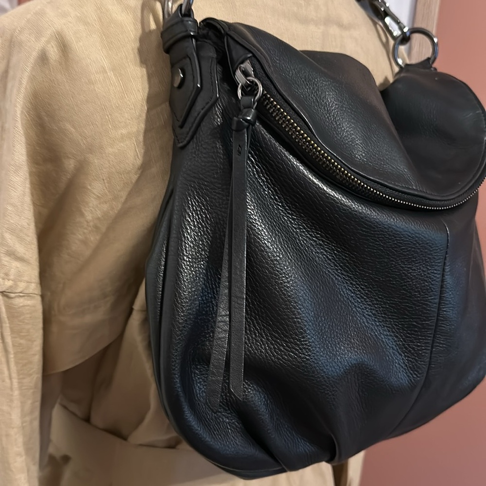 Margot Adelle Black Leather shoulder zipper 2-compartments flap pockets purse - Picture 2 of 16